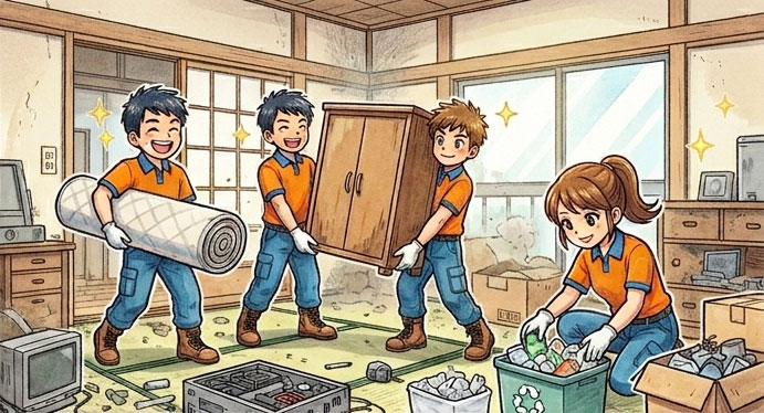 スタッフが協力して荷物を運ぶ様子